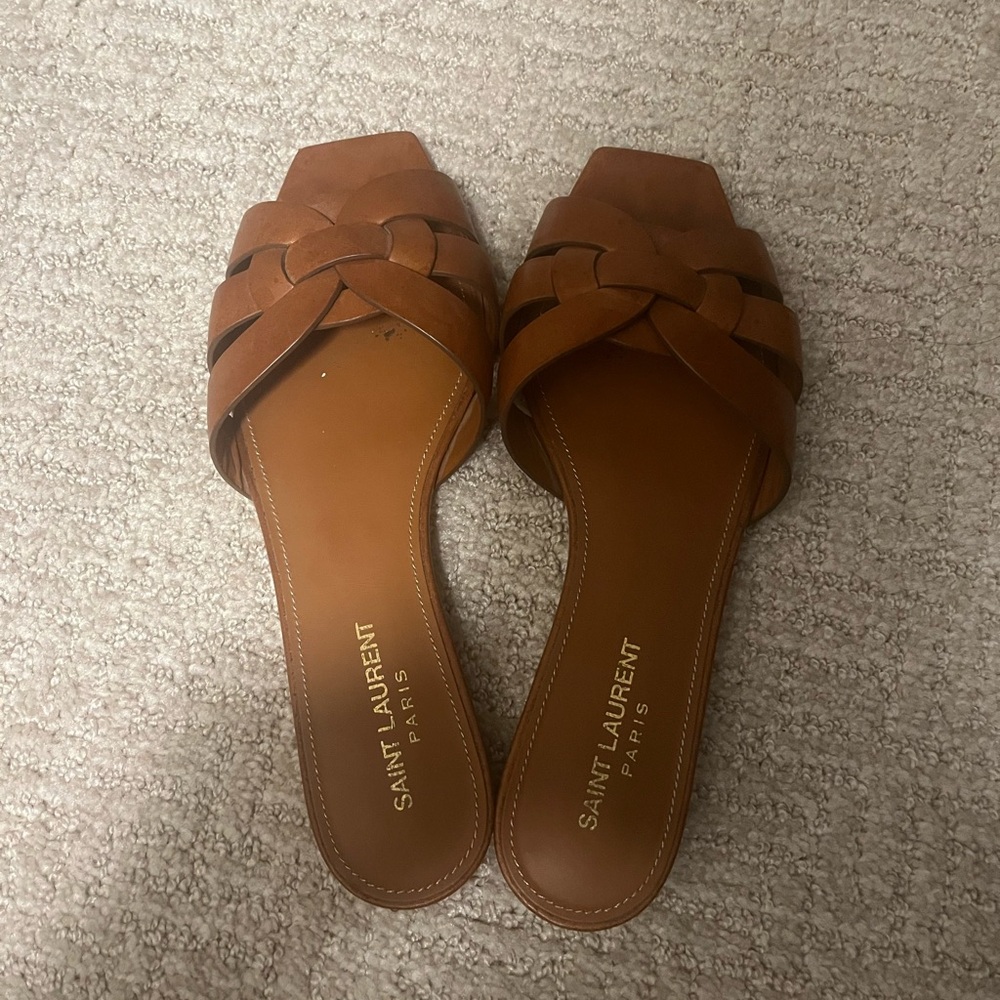 Saint Laurent Brown Sandals with Crisscross Straps